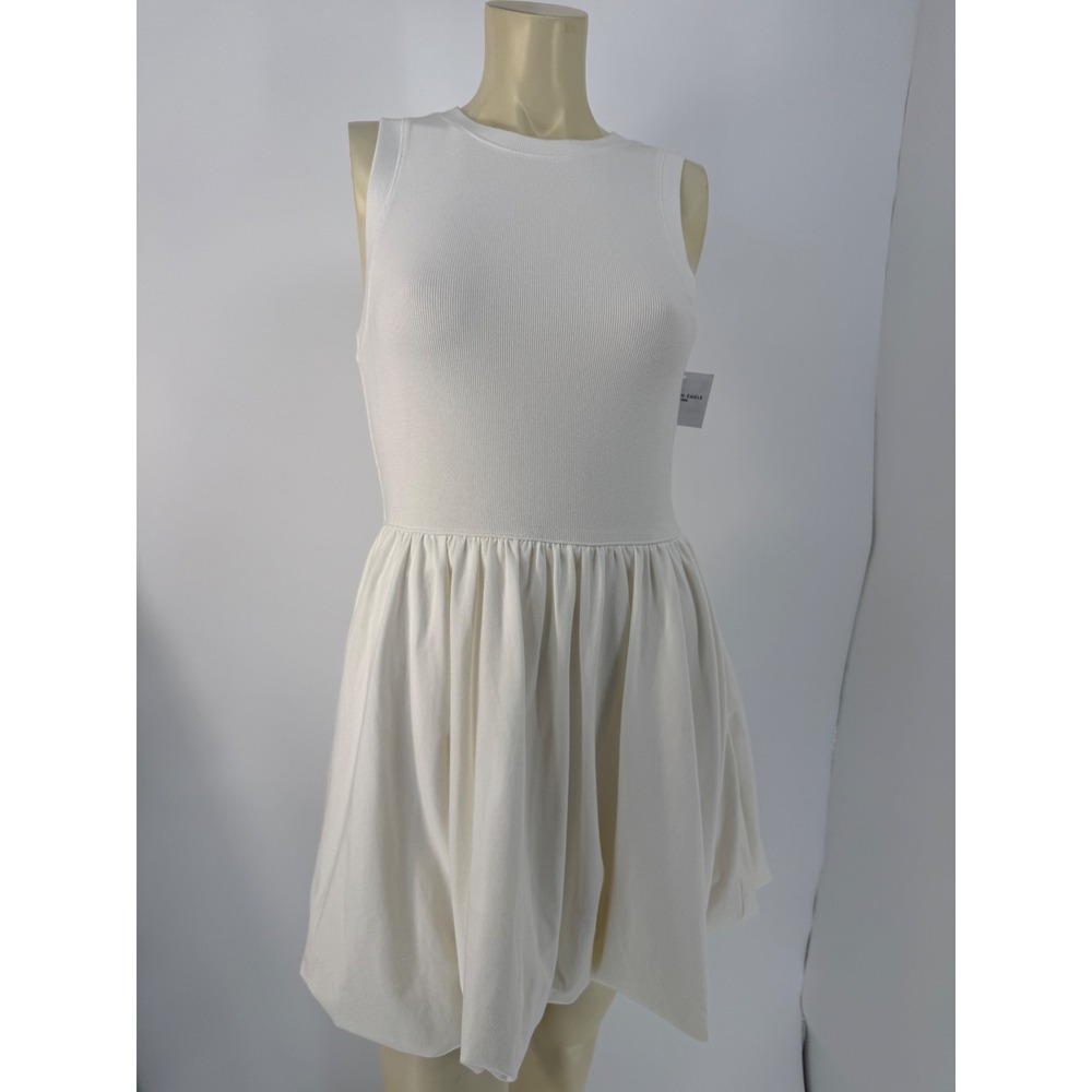 American Eagle Womens White Ribbed Knit Fit and Flare Mini Dress Small NWT